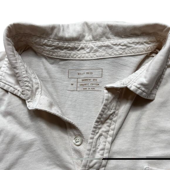 Billy Reid Polo Shirt Men's Medium Cream Off White Cotton Long Sleeve Casual - Picture 2 of 5